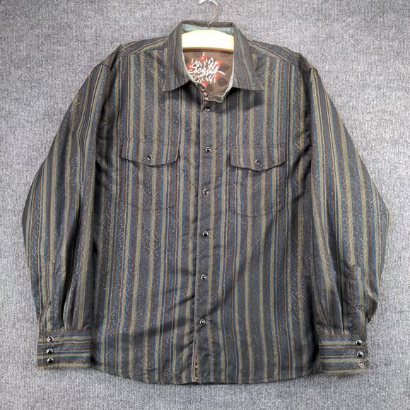 Scully Pearl Snap Button Up Shirt Men's Large Western Brown Striped - Picture 2 of 14